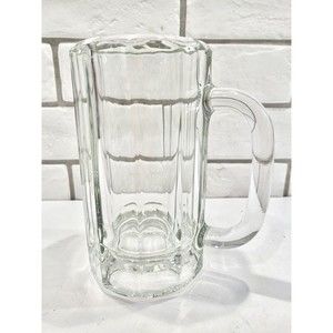 Heavy BEER MUG Large 6” Clear Glass with Handle‎ & Octagon Panel Bottom
